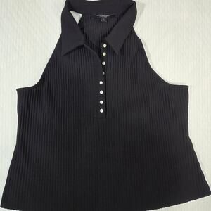 Marc New York Black Ribbed Collared Top Size Large #9